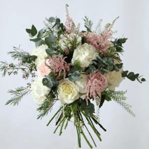 white and pink peony bouquets with astillbe