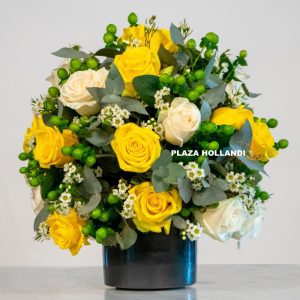 Yellow and white rose flower arrangement