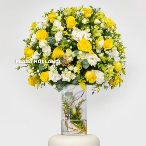 Yellow and white arrangement