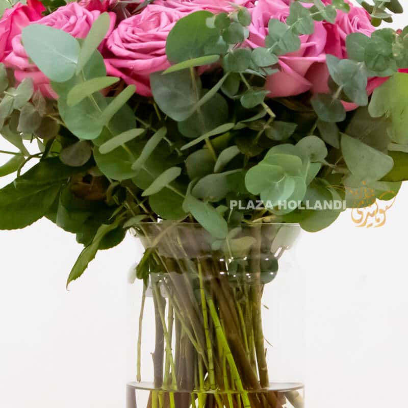 pink rose bouquet with eucalyptus