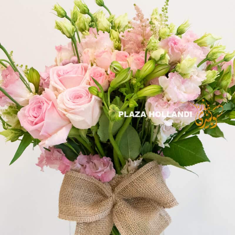 close up of Pink flower bouquet in a glass vase