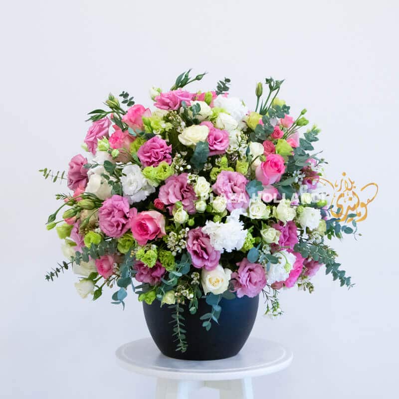 Pink, white and purple flower arrangement