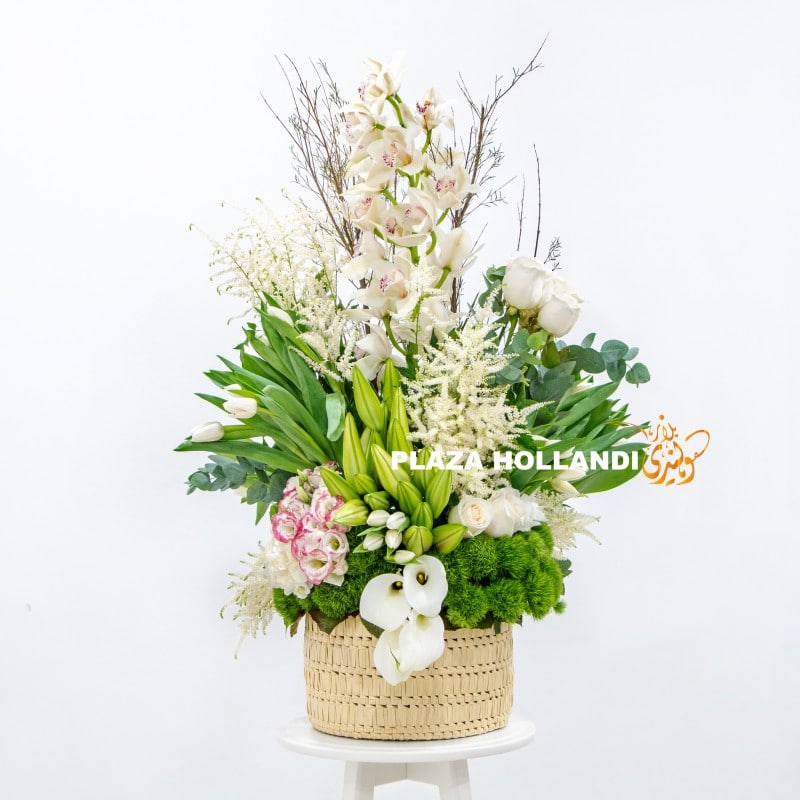 White, pink and green flower arrangement