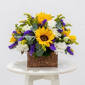 Sunflowers in a wooden box