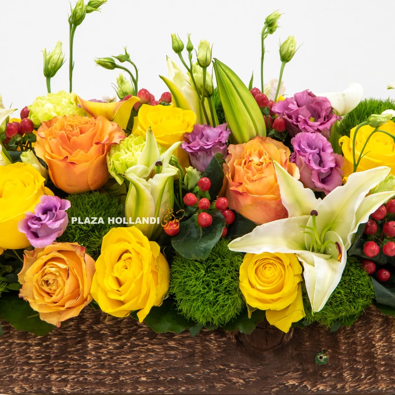 Yellow, purple and green flower arrangement