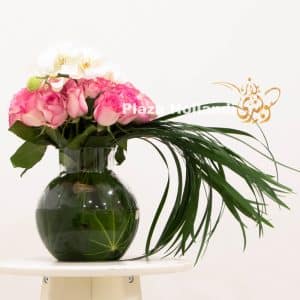 Pink bouquet with phalaenopsis and grass