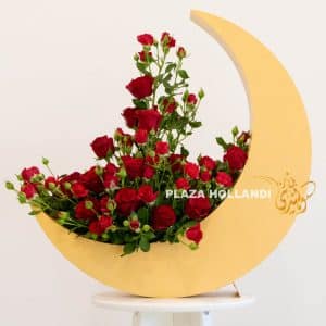 Red spray rose crescent moon