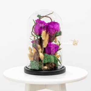 Purple preserved roses with dried flowers