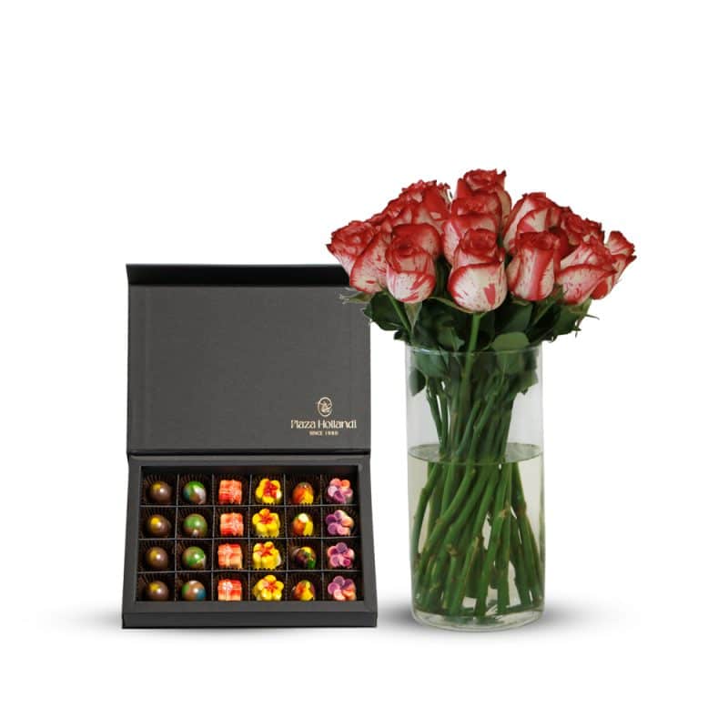 Chili Roses with Glass Vase and Chocolate