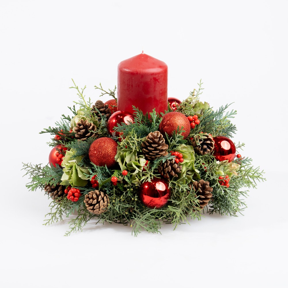 Winterberry Glow Red Candle with Pinecones and Spruce 2 Winterberry Glow Red Candle with Pinecones and Spruce
