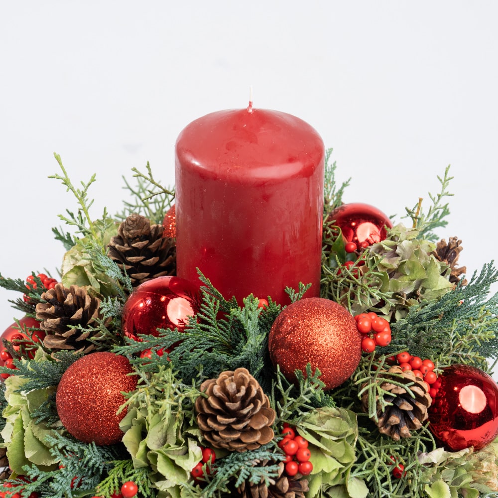 2.2 Winterberry Glow Red Candle with Pinecones and Spruce