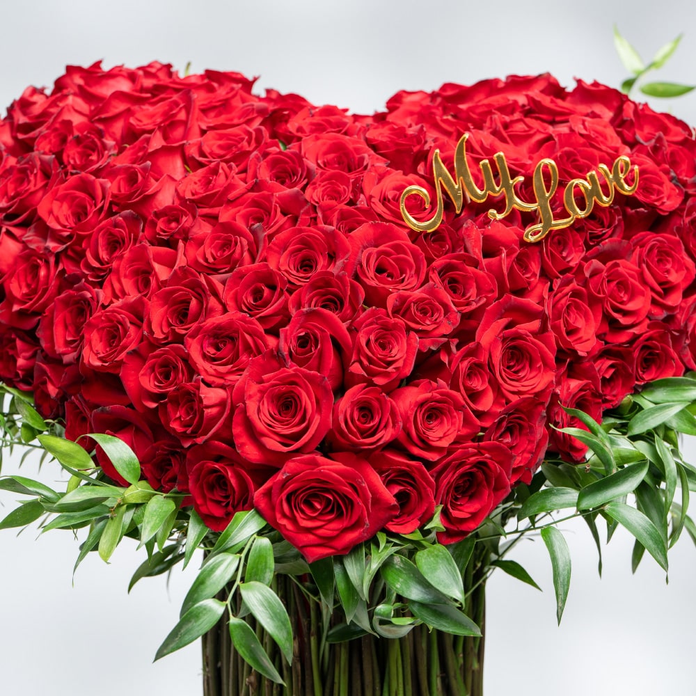 A1.2 "My Love" Arrangement: Red Roses & Italian Ruscus (60 cm)