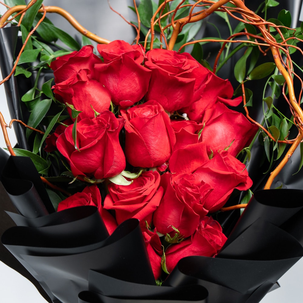 A30.1 Red Roses with Salix & Italian Ruscus Arrangement
