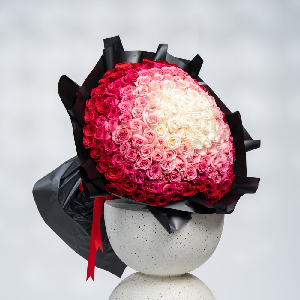 Elegant Roses Bouquet Elegant Roses Bouquet: White, Light & Sweet Pink, Dark Fuchsia and Red