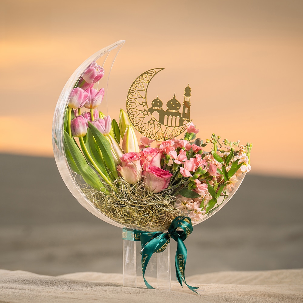 f2 Elegant Floral Arrangement in Acrylic Moon Pot (55CM)