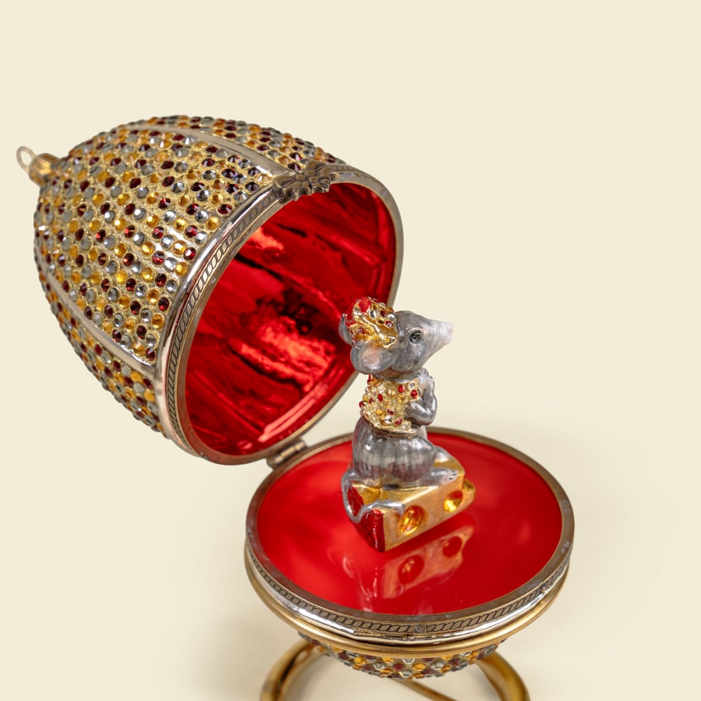 1.5 Komozja Mouse Hinged Fabergé-Style Egg – Handcrafted Luxury Ornament
