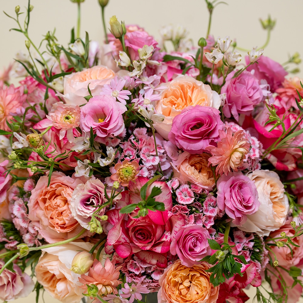 1.1-2.jpg Blushing Peach & Pink Garden Medley in Signature Glass Vase