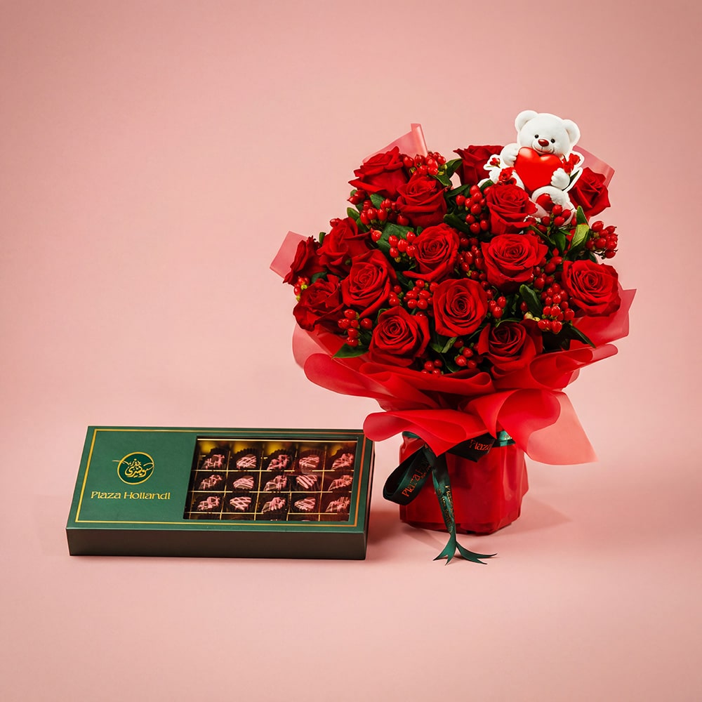27-1-1.jpg Valentine’s Gift Arrangement with Roses & Chocolate