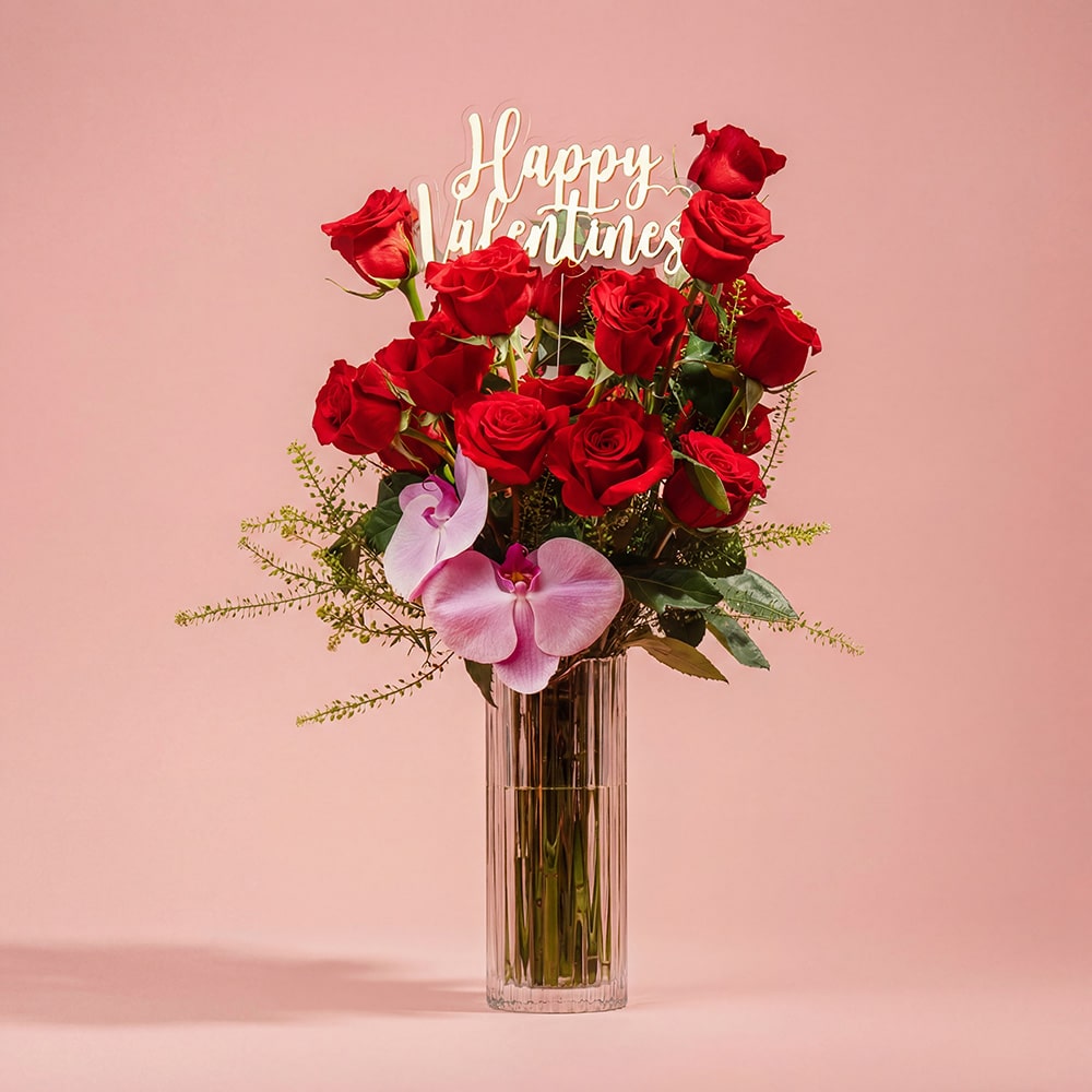 37-1-1.jpg Vase Arrangement with Roses & Green Bells