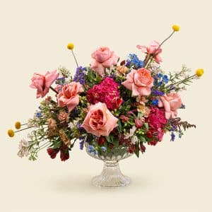 Garden Blend Roses Astilbe Craspedia Floral Arrangement 25cm