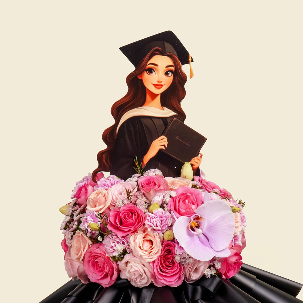 2.2 Blush Graduation Floral Doll Arrangement with Phalaenopsis Orchid