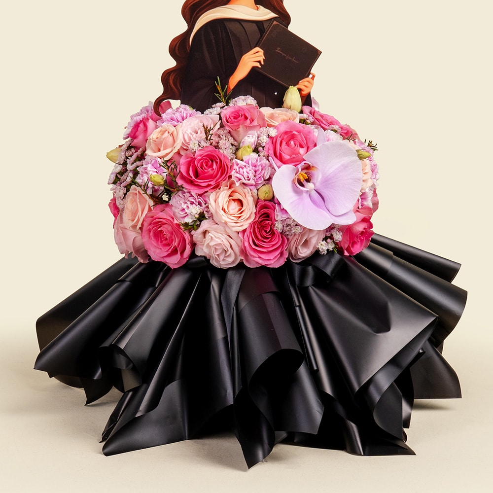 2.3 Blush Graduation Floral Doll Arrangement with Phalaenopsis Orchid