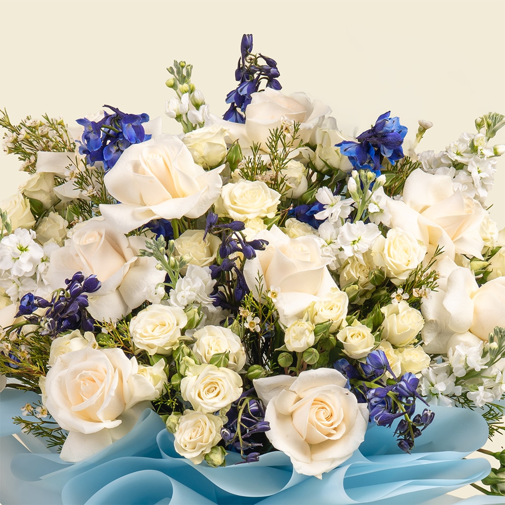 36.2 Elegant White Floral Arrangement with Roses & Matthiola