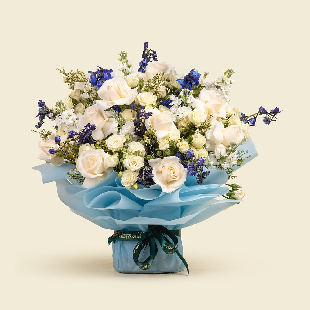 36 Elegant White Floral Arrangement with Roses & Matthiola