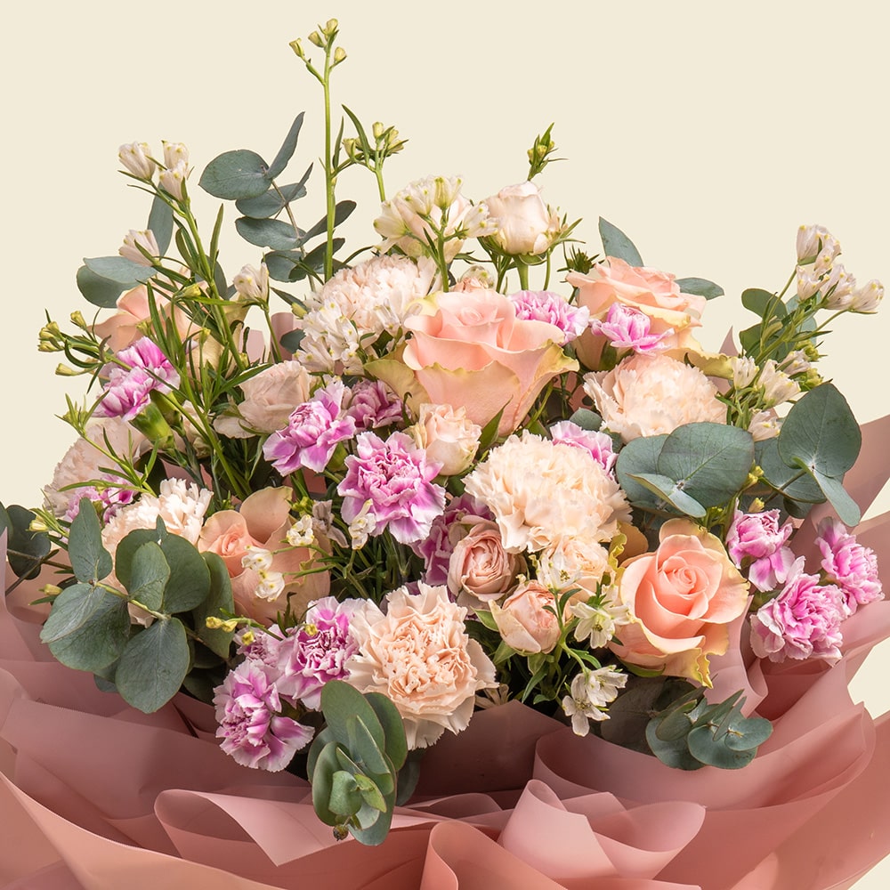 8.2 Soft Pink Floral Arrangement with Roses, Carnations & Delphinium