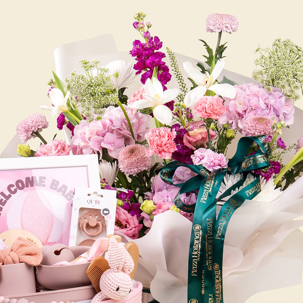 10.2 Luxury Baby Girl Keepsake Basket with Flowers & Personalized Essentials