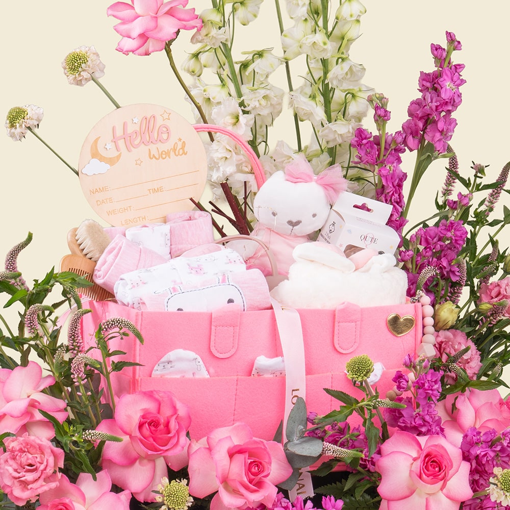 12.2 Luxury Baby Girl Gift Set with Flowers & Personalized Essentials