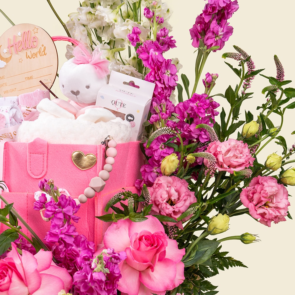 12.3 Luxury Baby Girl Gift Set with Flowers & Personalized Essentials