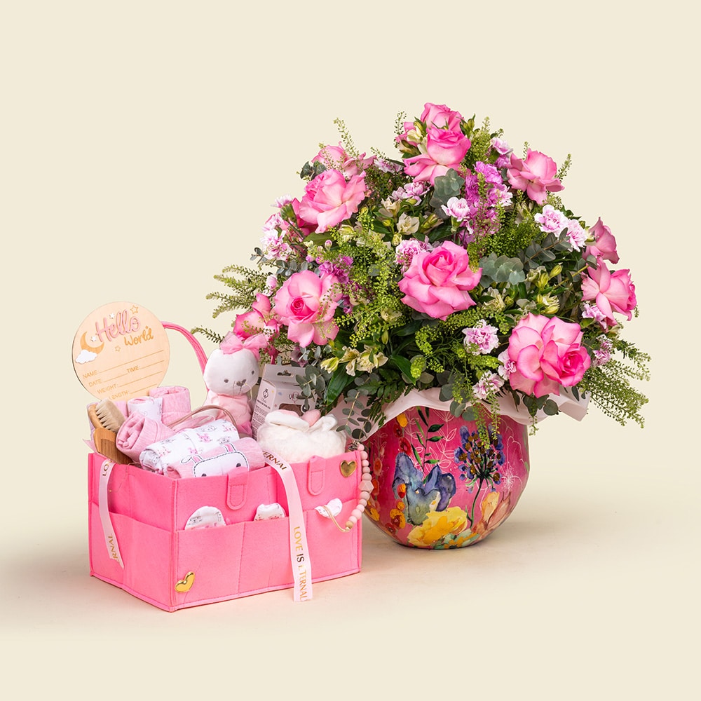 13 Baby Girl Gift Hamper with Flowers & Personalized Essentials Doha Qatar