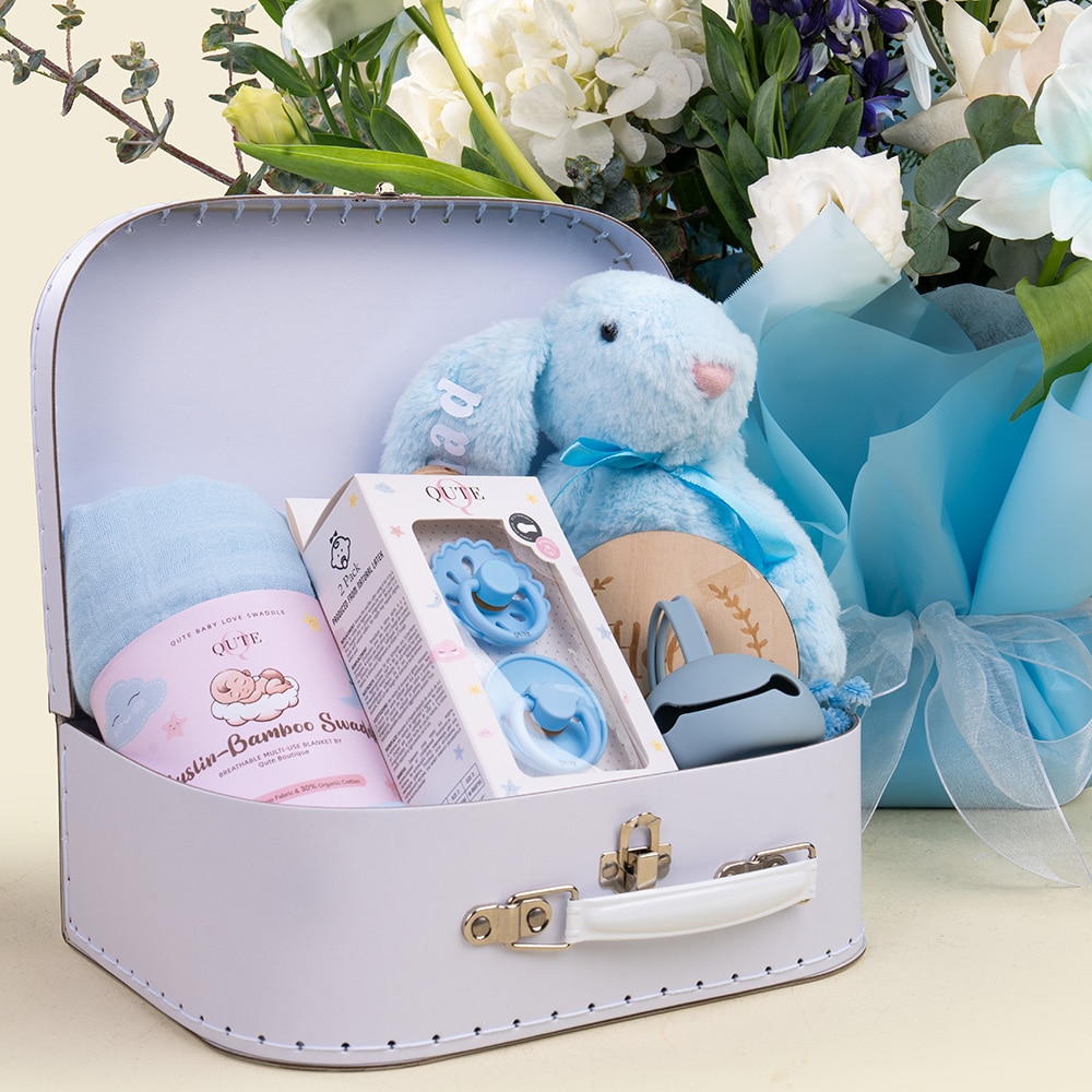 17.2 Little Beginnings Baby Boy Keepsake Case with Flowers & Personalized Essentials