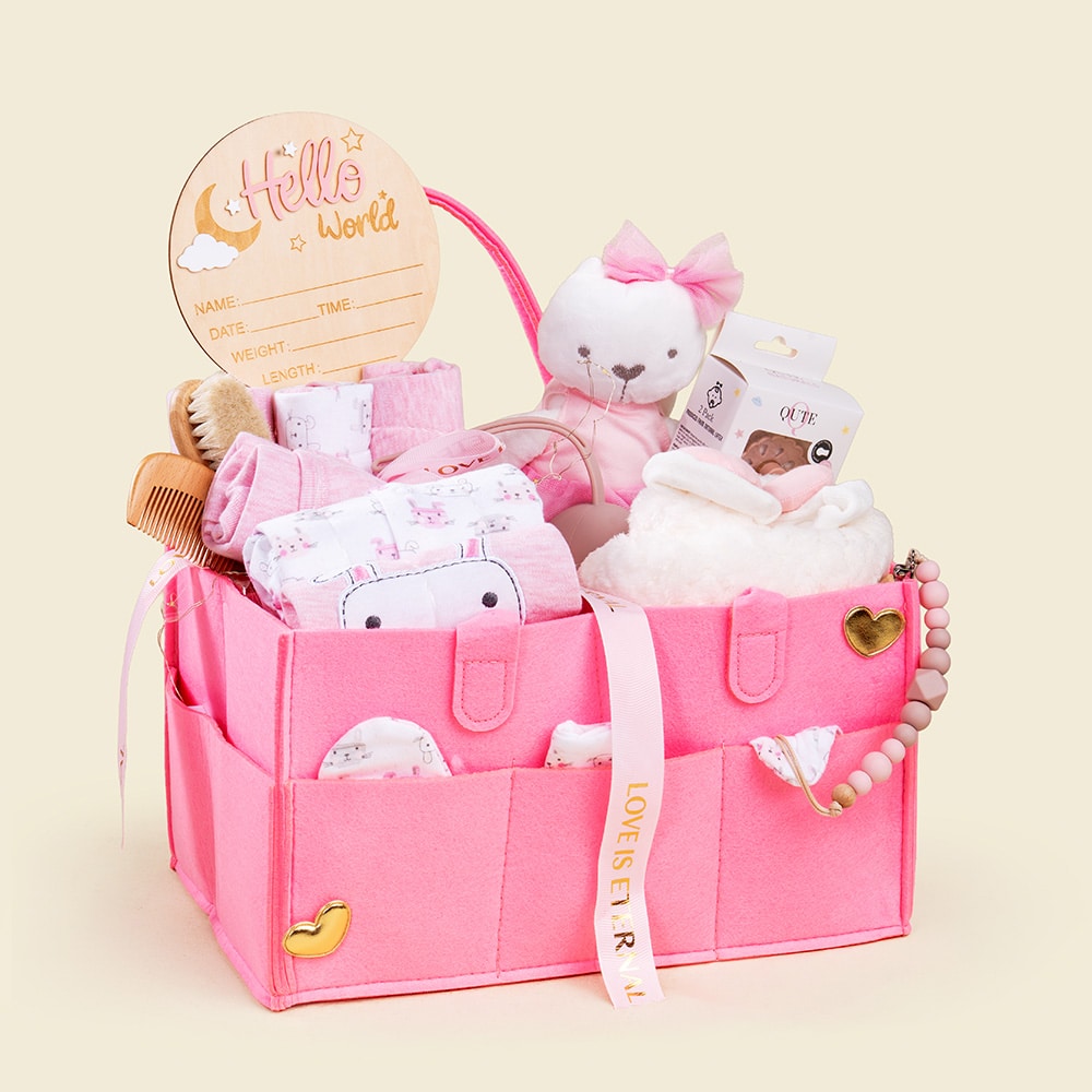 2 19-pieces - Welcome Baby Girl - Newborn Hospital Hamper