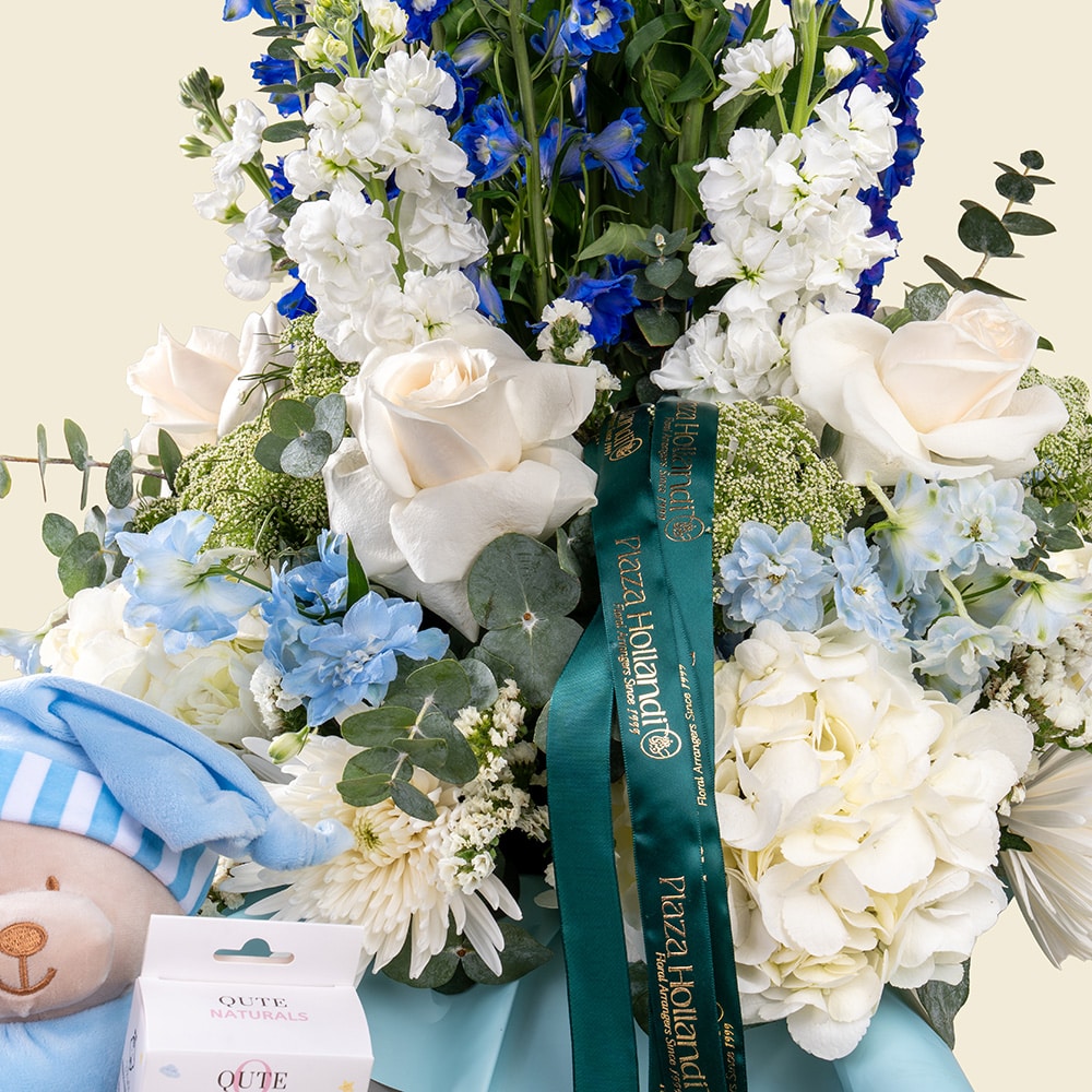 23.4 Premium Baby Boy Gift Hamper with Roses & Personalized Newborn Essentials