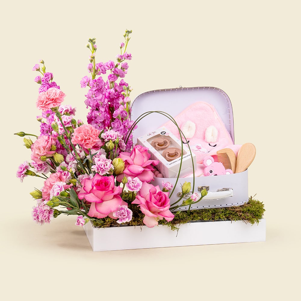 28 Baby Girl Keepsake Case with Flowers & Personalized Essentials Doha Qatar