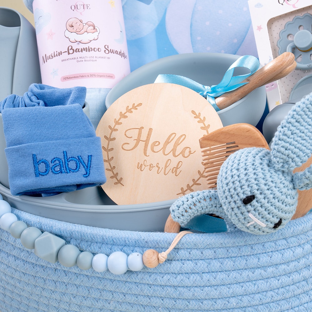 5.2 Premium Baby Boy Keepsake Basket with Roses & Personalized Essentials