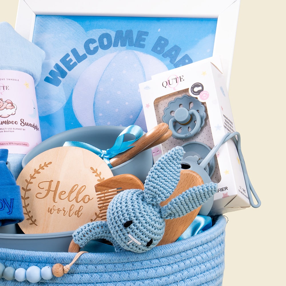 5.3 Premium Baby Boy Keepsake Basket with Roses & Personalized Essentials