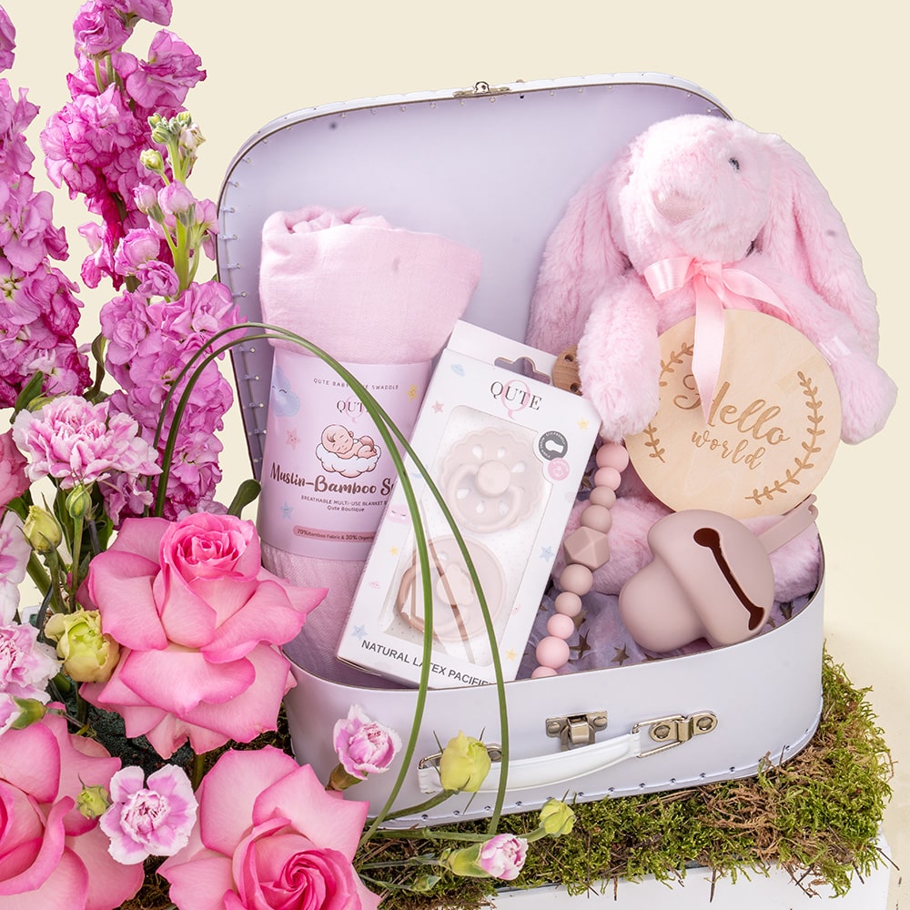 6.3 Little Beginnings Baby Girl Keepsake Case with Flowers & Personalized Essentials