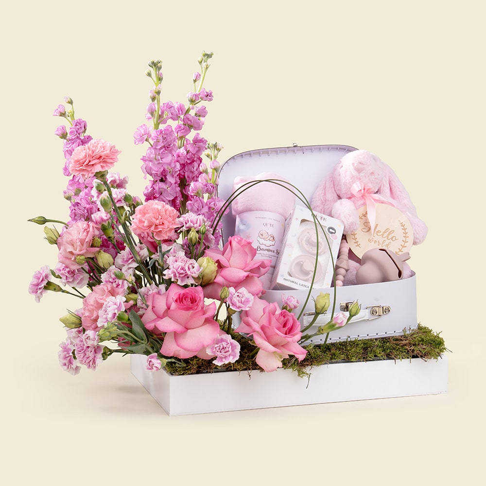 6 Little Beginnings Baby Girl Keepsake Case with Flowers & Personalized Essentials