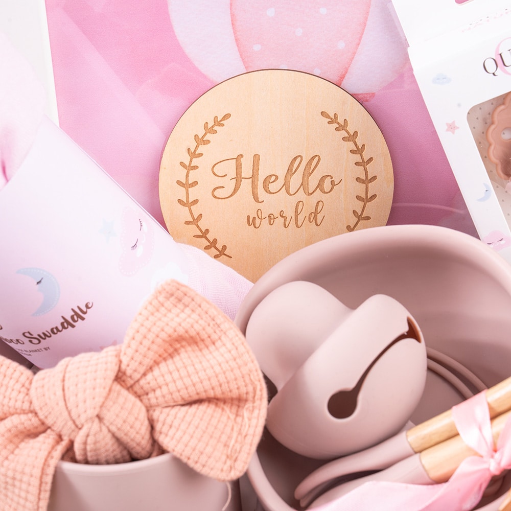 9.2 Baby Girl Keepsake Basket with Personalized Newborn Essentials