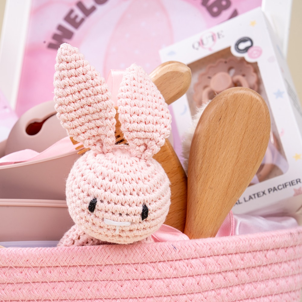 9.3 Baby Girl Keepsake Basket with Personalized Newborn Essentials