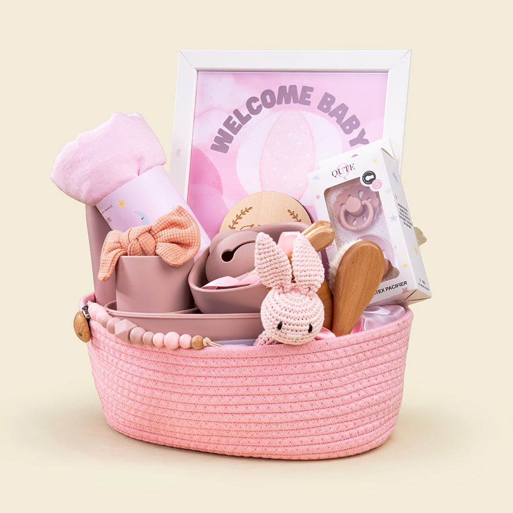 9 Baby Girl Keepsake Basket with Personalized Newborn Essentials Qatar
